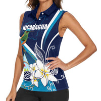 Nicaragua Independence Day Women Sleeveless Polo Shirt Motmot Plumeria Floral - Wonder Print Shop