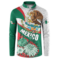 Mexico Independence Day Button Sweatshirt Dahlia Flower Aztec Pattern - Wonder Print Shop