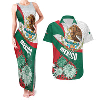 Mexico Independence Day Couples Matching Tank Maxi Dress and Hawaiian Shirt Dahlia Flower Aztec Pattern - Wonder Print Shop