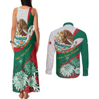 Mexico Independence Day Couples Matching Tank Maxi Dress and Long Sleeve Button Shirt Dahlia Flower Aztec Pattern - Wonder Print Shop