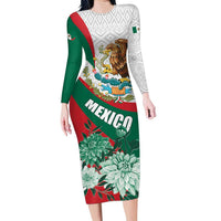 Mexico Independence Day Family Matching Long Sleeve Bodycon Dress and Hawaiian Shirt Dahlia Flower Aztec Pattern - Wonder Print Shop