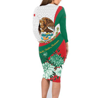 Mexico Independence Day Family Matching Long Sleeve Bodycon Dress and Hawaiian Shirt Dahlia Flower Aztec Pattern - Wonder Print Shop