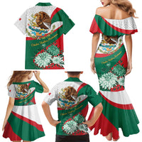 Mexico Independence Day Family Matching Mermaid Dress and Hawaiian Shirt Dahlia Flower Aztec Pattern - Wonder Print Shop