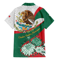 Mexico Independence Day Family Matching Mermaid Dress and Hawaiian Shirt Dahlia Flower Aztec Pattern - Wonder Print Shop