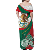 Mexico Independence Day Family Matching Off Shoulder Maxi Dress and Hawaiian Shirt Dahlia Flower Aztec Pattern - Wonder Print Shop