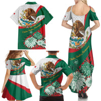 Mexico Independence Day Family Matching Summer Maxi Dress and Hawaiian Shirt Dahlia Flower Aztec Pattern - Wonder Print Shop
