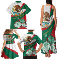 Mexico Independence Day Family Matching Tank Maxi Dress and Hawaiian Shirt Dahlia Flower Aztec Pattern - Wonder Print Shop