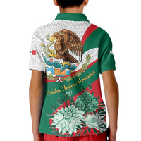 Mexico Independence Day Kid Polo Shirt Dahlia Flower Aztec Pattern - Wonder Print Shop
