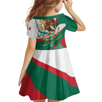 Mexico Independence Day Kid Short Sleeve Dress Dahlia Flower Aztec Pattern - Wonder Print Shop