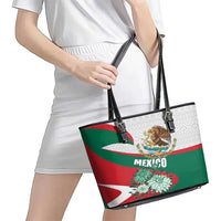 Mexico Independence Day Leather Tote Bag Dahlia Flower Aztec Pattern - Wonder Print Shop