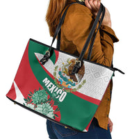 Mexico Independence Day Leather Tote Bag Dahlia Flower Aztec Pattern - Wonder Print Shop