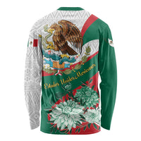 Mexico Independence Day Long Sleeve Shirt Dahlia Flower Aztec Pattern - Wonder Print Shop