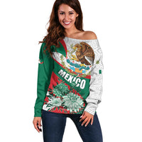 Mexico Independence Day Off Shoulder Sweater Dahlia Flower Aztec Pattern - Wonder Print Shop
