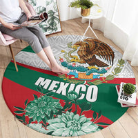 Mexico Independence Day Round Carpet Dahlia Flower Aztec Pattern