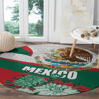 Mexico Independence Day Round Carpet Dahlia Flower Aztec Pattern