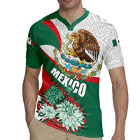 Mexico Independence Day Rugby Jersey Dahlia Flower Aztec Pattern - Wonder Print Shop