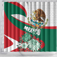 Mexico Independence Day Shower Curtain Dahlia Flower Aztec Pattern