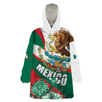 Mexico Independence Day Wearable Blanket Hoodie Dahlia Flower Aztec Pattern - Wonder Print Shop