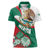 Mexico Independence Day Women Polo Shirt Dahlia Flower Aztec Pattern - Wonder Print Shop