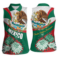 Mexico Independence Day Women Sleeveless Polo Shirt Dahlia Flower Aztec Pattern - Wonder Print Shop