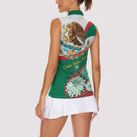 Mexico Independence Day Women Sleeveless Polo Shirt Dahlia Flower Aztec Pattern - Wonder Print Shop