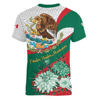 Mexico Independence Day Women V-Neck T-Shirt Dahlia Flower Aztec Pattern - Wonder Print Shop