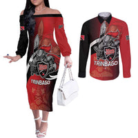 Custom Trinbago Cricket Knight Riders Couples Matching Off The Shoulder Long Sleeve Dress and Long Sleeve Button Shirt We Are TKR - Wonder Print Shop