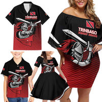 Custom Knight Riders Trinbago Cricket Family Matching Off Shoulder Short Dress and Hawaiian Shirt Play Fight Win Repeat LT01