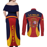 Spain Football Couples Matching Off Shoulder Maxi Dress and Long Sleeve Button Shirts La Roja 2024 Sporty Style - Wonder Print Shop