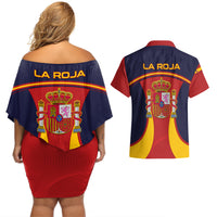 Spain Football Couples Matching Off Shoulder Short Dress and Hawaiian Shirt La Roja 2024 Sporty Style - Wonder Print Shop