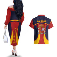 Spain Football Couples Matching Off The Shoulder Long Sleeve Dress and Hawaiian Shirt La Roja 2024 Sporty Style - Wonder Print Shop