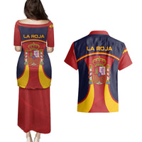 Spain Football Couples Matching Puletasi Dress and Hawaiian Shirt La Roja 2024 Sporty Style - Wonder Print Shop