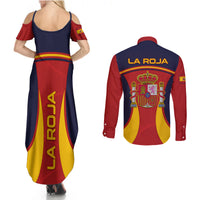 Spain Football Couples Matching Summer Maxi Dress and Long Sleeve Button Shirts La Roja 2024 Sporty Style - Wonder Print Shop