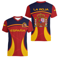Spain Football Women V Neck T Shirt La Roja 2024 Sporty Style - Wonder Print Shop