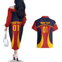 Custom Spain Football Couples Matching Off The Shoulder Long Sleeve Dress and Hawaiian Shirt La Roja 2024 Sporty Style - Wonder Print Shop