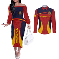 custom-spain-football-couples-matching-off-the-shoulder-long-sleeve-dress-and-long-sleeve-button-shirts-la-roja-2023-sporty-style
