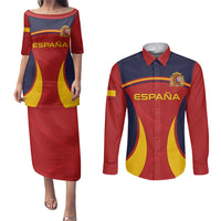 Custom Spain Football Couples Matching Puletasi Dress and Long Sleeve Button Shirts La Roja 2024 Sporty Style - Wonder Print Shop