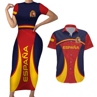 Custom Spain Football Couples Matching Short Sleeve Bodycon Dress and Hawaiian Shirt La Roja 2024 Sporty Style - Wonder Print Shop