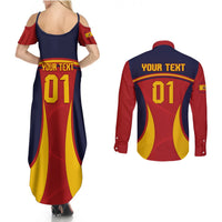 Custom Spain Football Couples Matching Summer Maxi Dress and Long Sleeve Button Shirts La Roja 2024 Sporty Style - Wonder Print Shop
