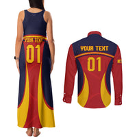 Custom Spain Football Couples Matching Tank Maxi Dress and Long Sleeve Button Shirts La Roja 2024 Sporty Style - Wonder Print Shop