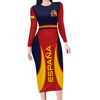 Custom Spain Football Long Sleeve Bodycon Dress La Roja 2024 Sporty Style - Wonder Print Shop