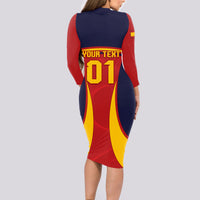 Custom Spain Football Long Sleeve Bodycon Dress La Roja 2024 Sporty Style - Wonder Print Shop