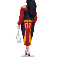Custom Spain Football Off The Shoulder Long Sleeve Dress La Roja 2024 Sporty Style - Wonder Print Shop
