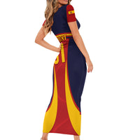 Custom Spain Football Short Sleeve Bodycon Dress La Roja 2024 Sporty Style - Wonder Print Shop