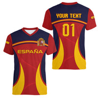 Custom Spain Football Women V Neck T Shirt La Roja 2024 Sporty Style - Wonder Print Shop