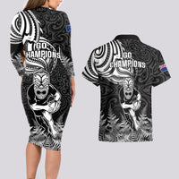 New Zealand Silver Fern Rugby Couples Matching Long Sleeve Bodycon Dress and Hawaiian Shirt Maori Tiki Player With Ta Moko Tribal - Wonder Print Shop