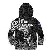 New Zealand Silver Fern Rugby Kid Hoodie Maori Tiki Player With Ta Moko Tribal - Wonder Print Shop