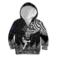 New Zealand Silver Fern Rugby Kid Hoodie Maori Tiki Player With Ta Moko Tribal - Wonder Print Shop