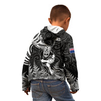New Zealand Silver Fern Rugby Kid Hoodie Maori Tiki Player With Ta Moko Tribal - Wonder Print Shop