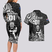 Custom New Zealand Silver Fern Rugby Couples Matching Long Sleeve Bodycon Dress and Hawaiian Shirt Maori Tiki Player With Ta Moko Tribal - Wonder Print Shop